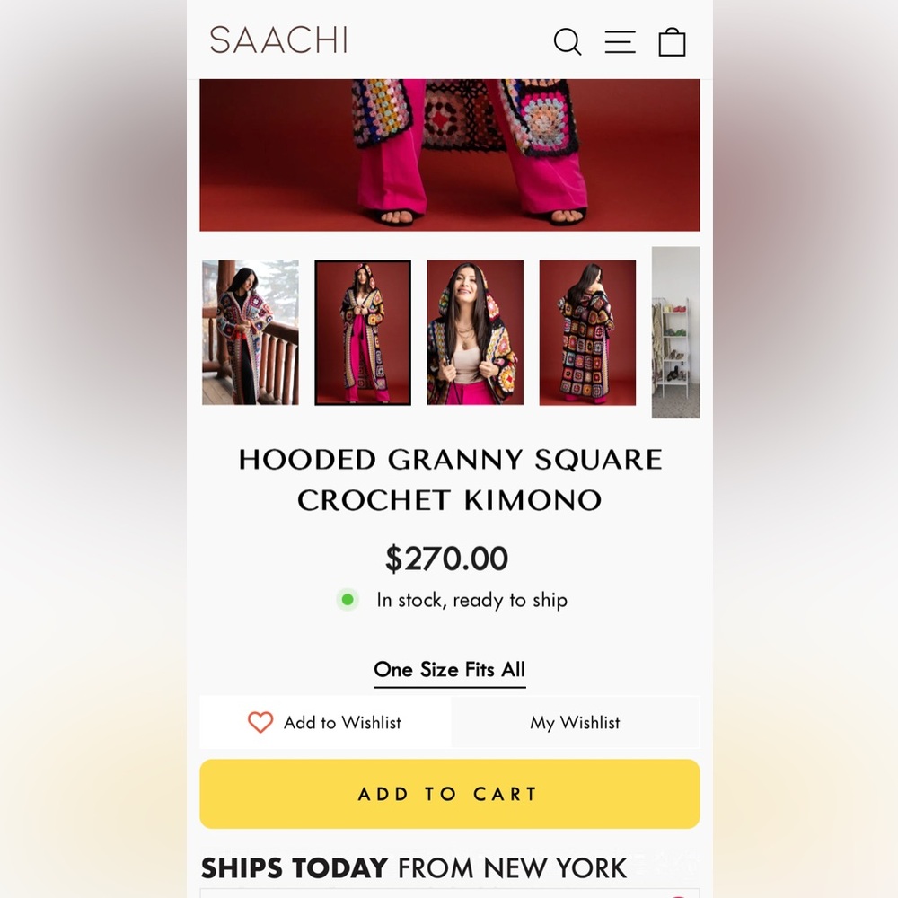 ♥️ 3 X HOST PICK ♥️ SAACHI granny square duster with hood S/M - Picture 7 of 8